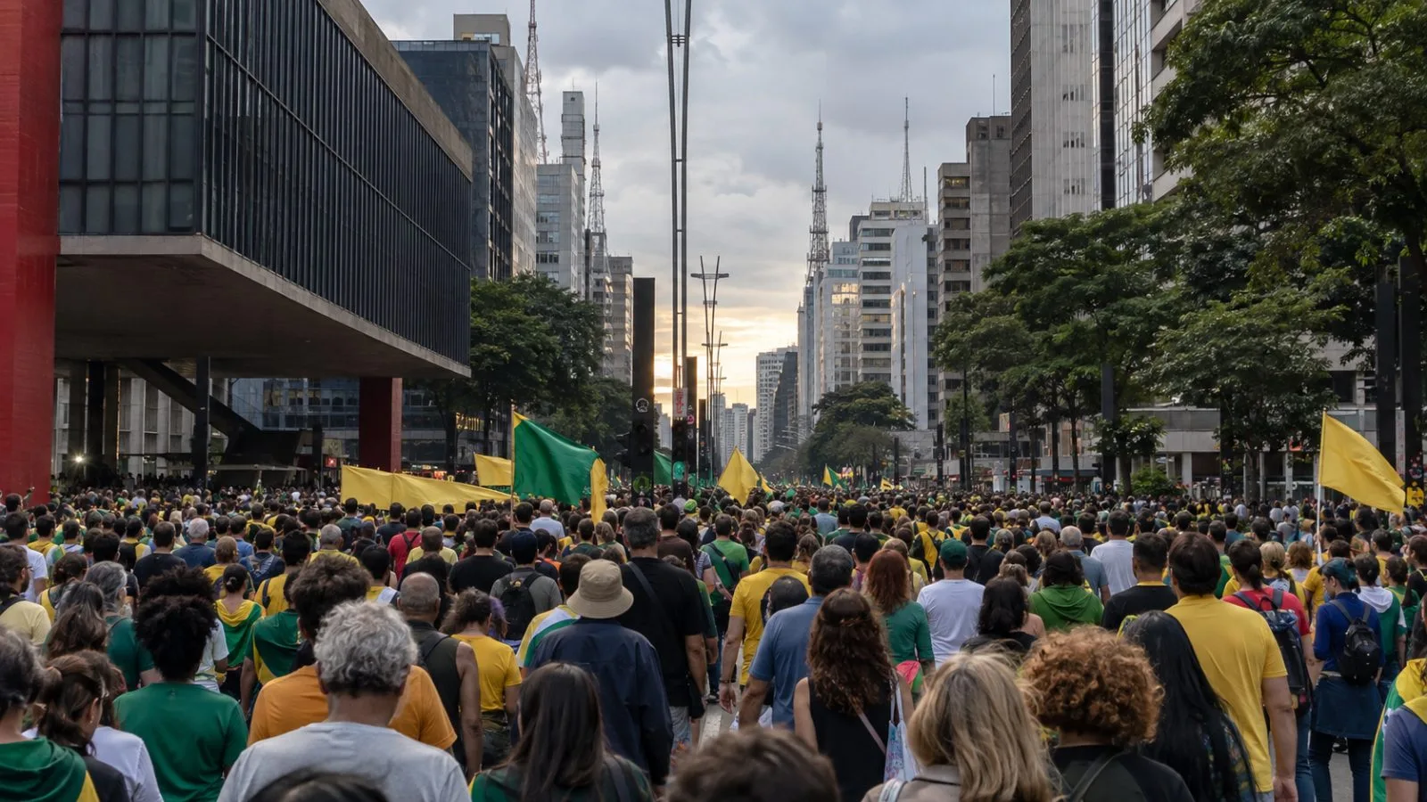 Supporters gather along Avenida Paulista during a presidential campaign rally in São Paulo, Brazil. (AI-generated image / EconoTimes)