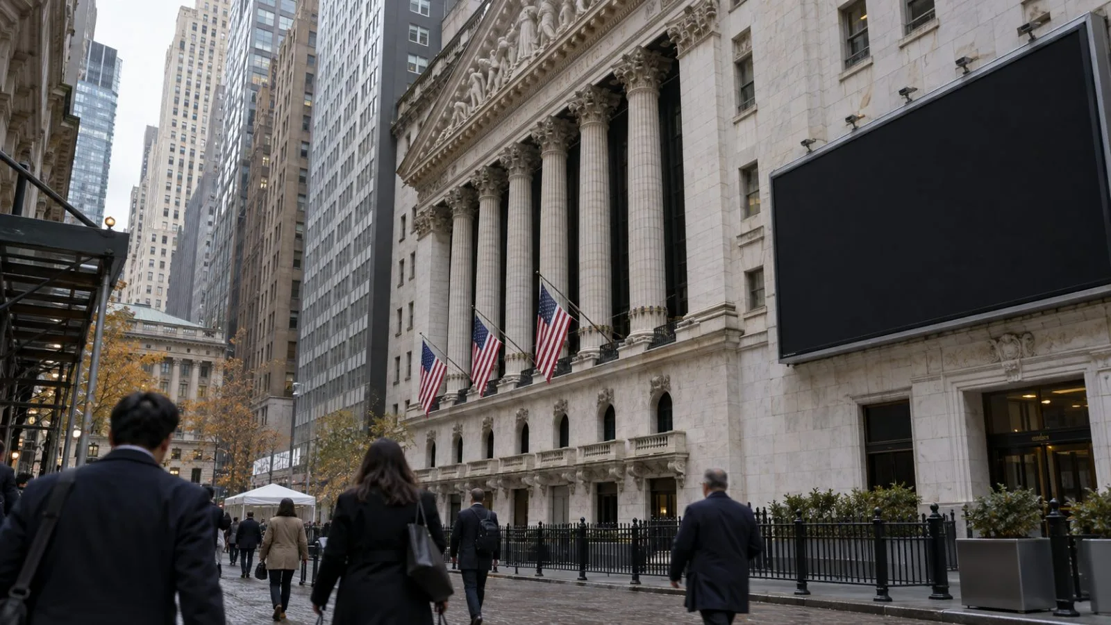 Commuters pass the New York Stock Exchange entrance on Broad Street in Manhattan. (AI-generated image / EconoTimes)