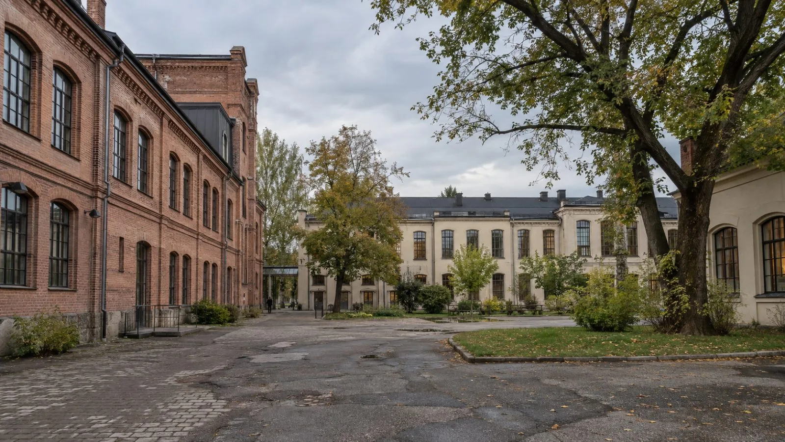 Historic buildings stand within the Sinfonia Varsovia grounds on Grochowska Street in Warsaw. (AI-generated image / EconoTimes)