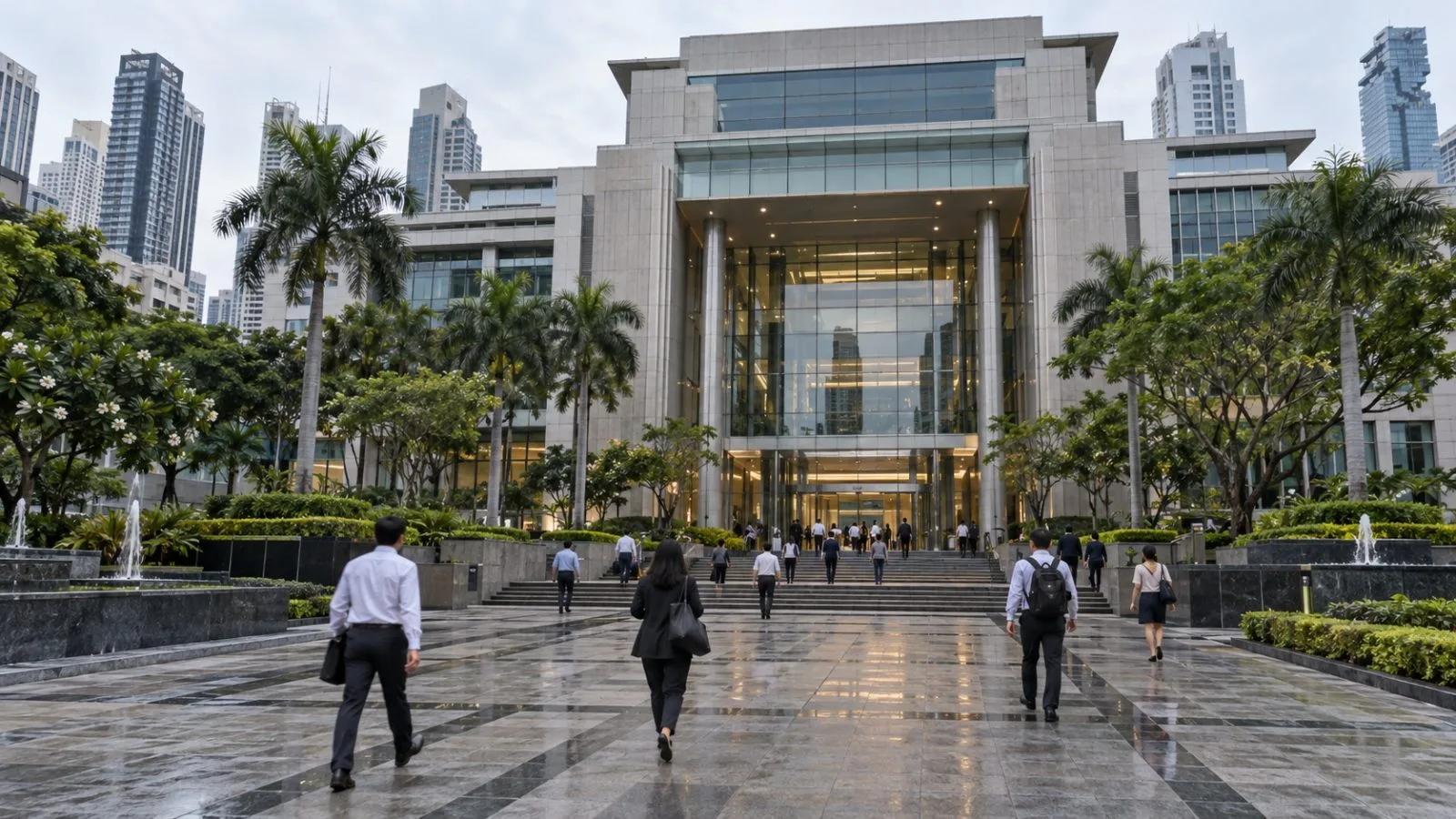 Commuters pass the Securities and Exchange Commission's headquarters on a Bangkok street in Thailand. / EconoTimes.ai