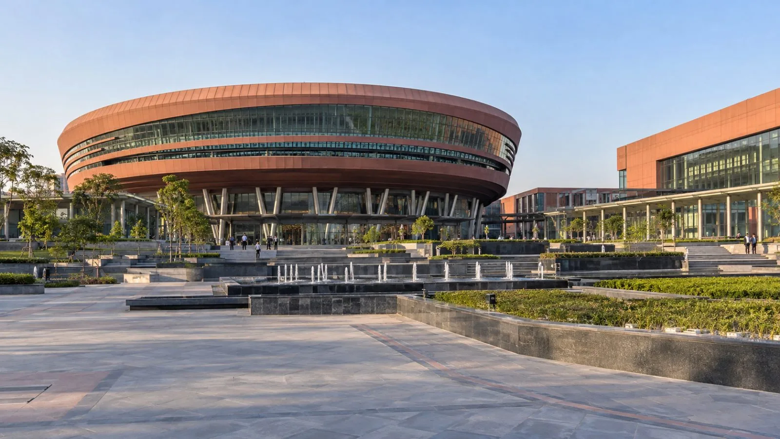 Bharat Mandapam's convention complex stands in New Delhi. (AI-generated image / EconoTimes)