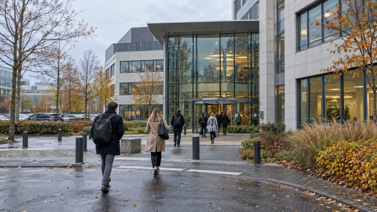 Employees enter Pharming Group’s headquarters on an overcast morning in Leiden, Netherlands. (AI-generated image / EconoTimes)