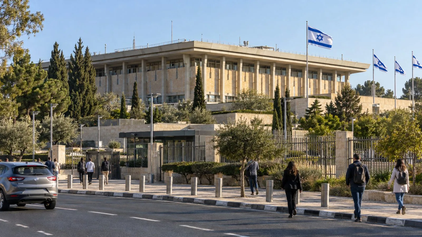 Pedestrians pass Israel’s parliament in Jerusalem ahead of the country’s general election. (AI-generated image / EconoTimes)