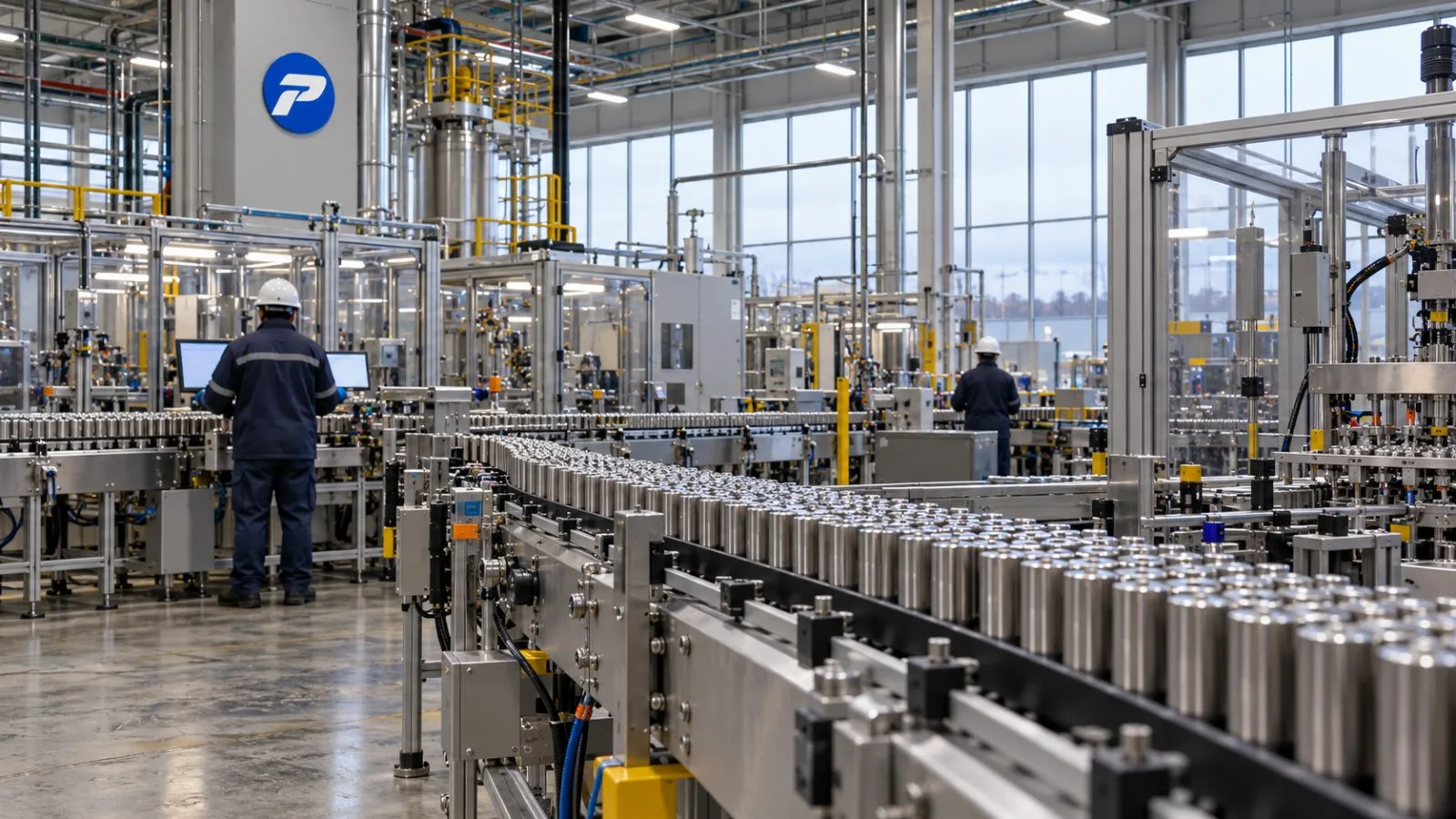 Battery cells move along an assembly line inside Panasonic's factory in De Soto, Kansas. / EconoTimes.ai