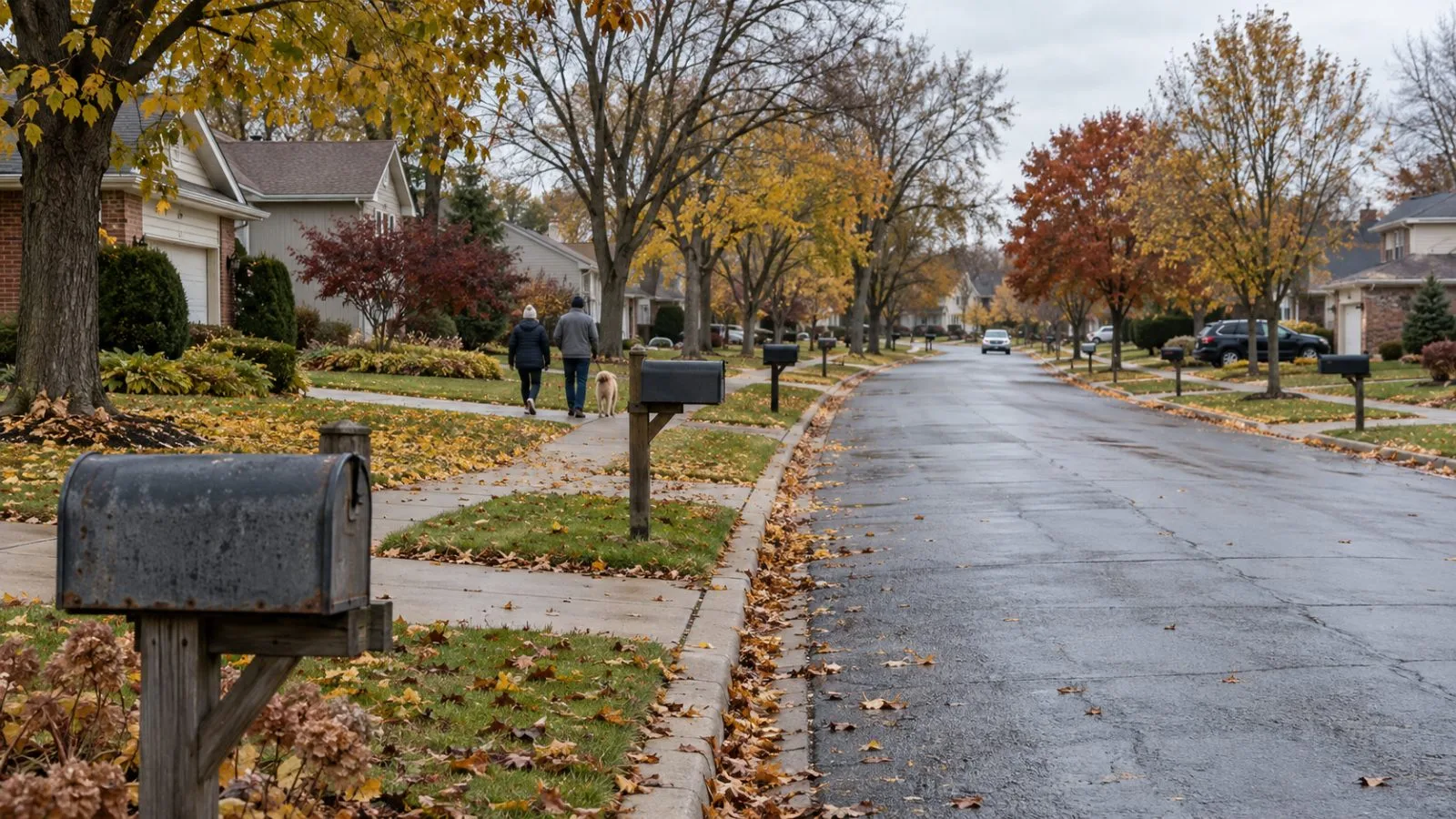 Residential mailboxes line a street in New Lenox, Illinois. (AI-generated image / EconoTimes)
