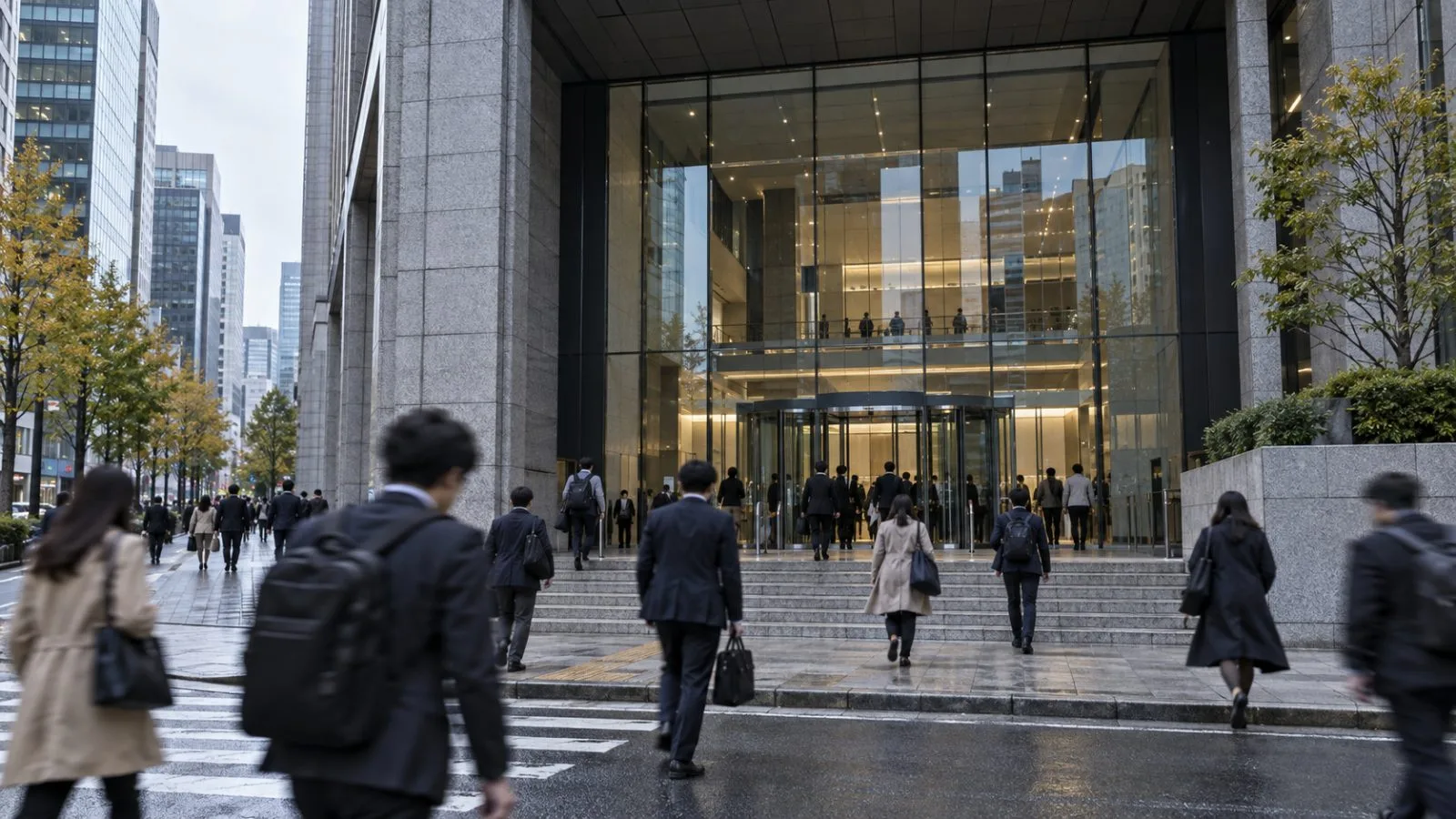 Commuters pass the Tokyo Stock Exchange entrance in Nihonbashi-Kabutocho, Tokyo. (AI-generated image / EconoTimes)