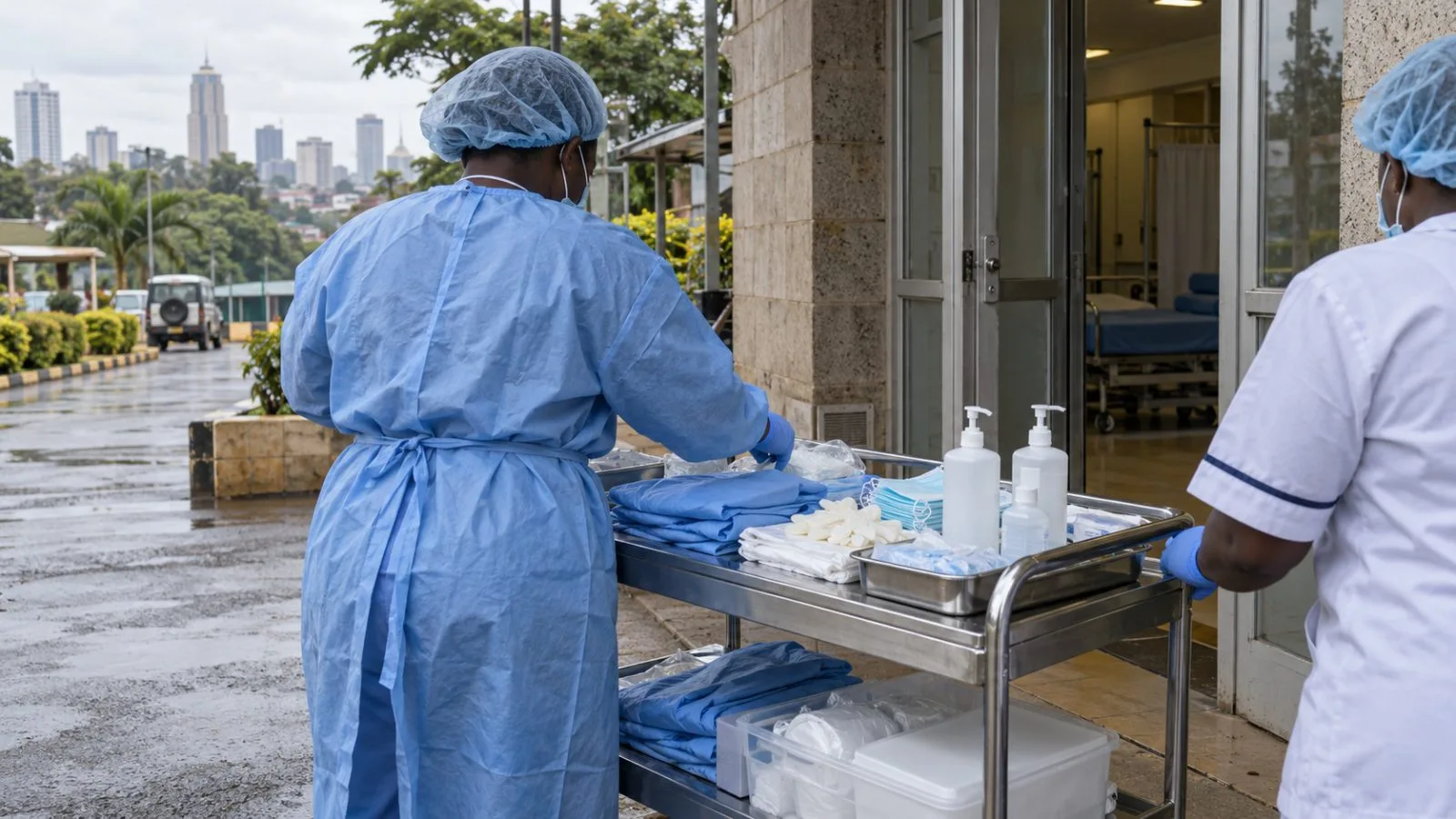 Health workers prepare infection-prevention supplies at a quarantine unit in Nairobi, Kenya (AI-generated image / EconoTimes)