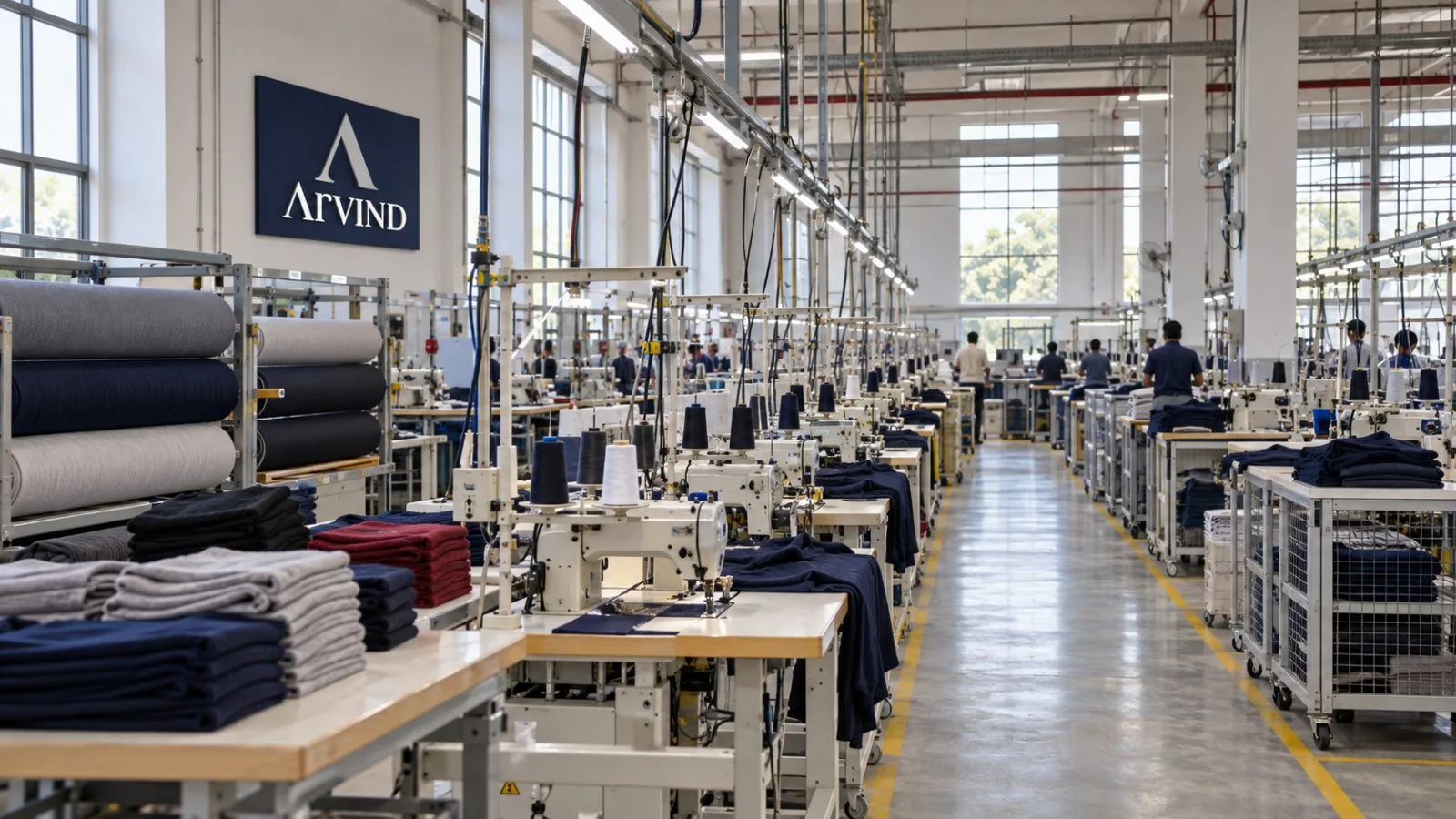Automated sewing machines line the floor of a new garment factory in Varanasi, India. / EconoTimes.ai