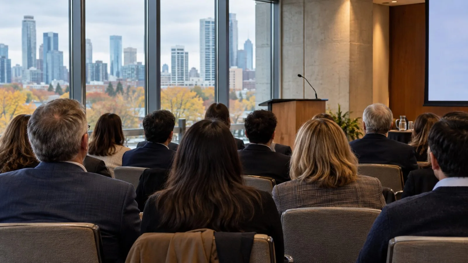Attendees listen at a trade policy forum in Toronto, Canada. (AI-generated image / EconoTimes)