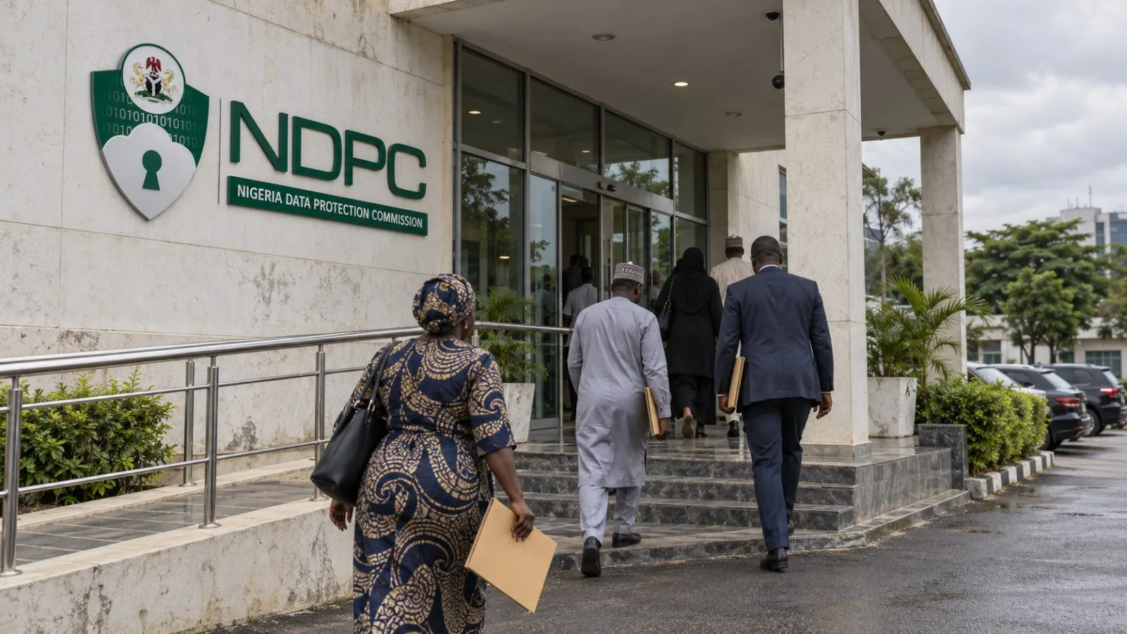 Visitors arrive at a government office in Abuja, Nigeria, beneath an overcast afternoon sky. / EconoTimes.ai