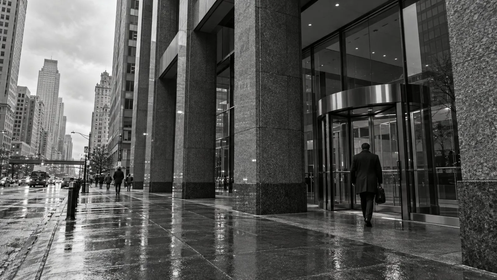 Office workers enter 55 Water Street, S&P Global’s headquarters in Lower Manhattan, New York. (AI-generated image / EconoTimes)