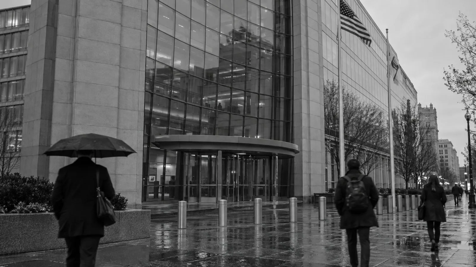 An investor reviews a private-fund fee chart outside the SEC headquarters in Washington, D.C. / EconoTimes.ai (mono)
