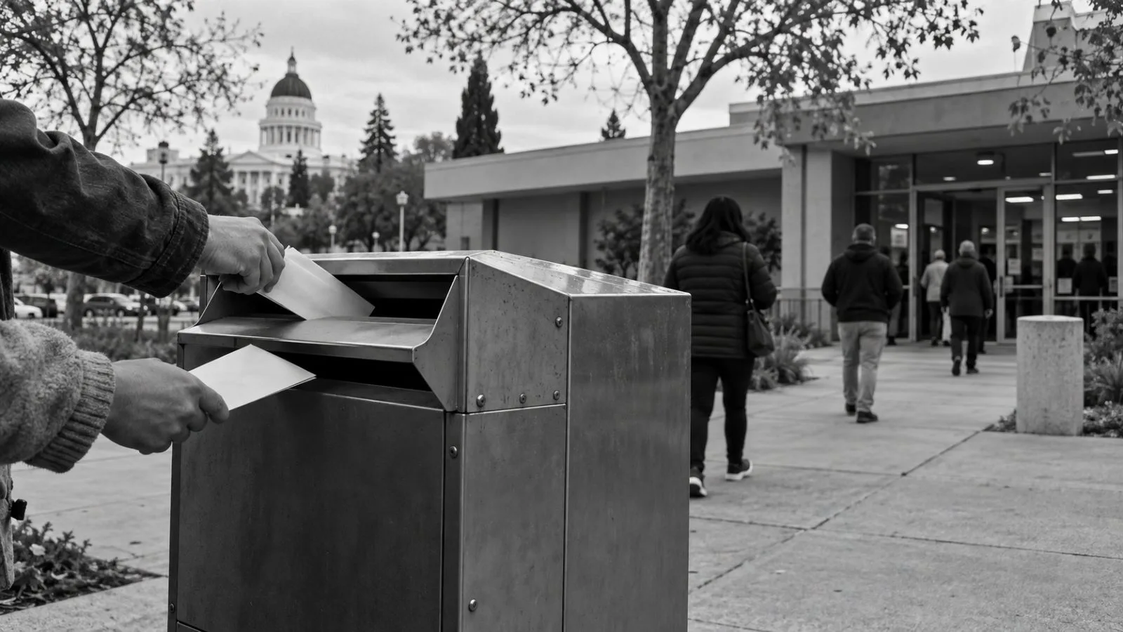 Voters place ballots at a drop box outside a polling station in Sacramento, California. (AI-generated image / EconoTimes)