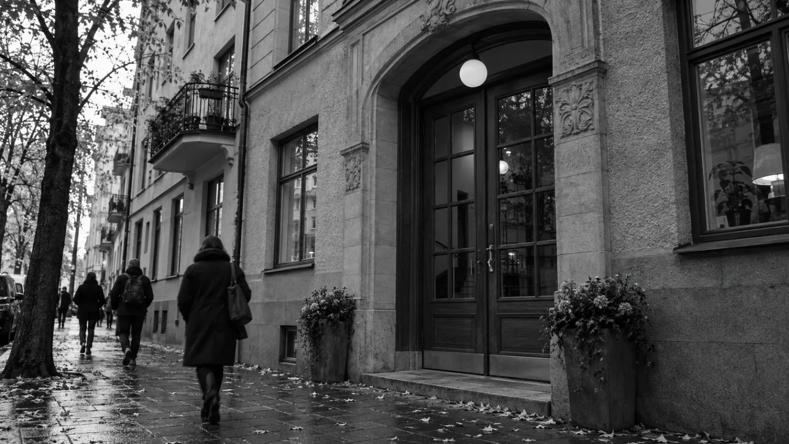 Pedestrians pass the building housing Borgo AB on Linnégatan in Stockholm. (AI-generated image / EconoTimes)