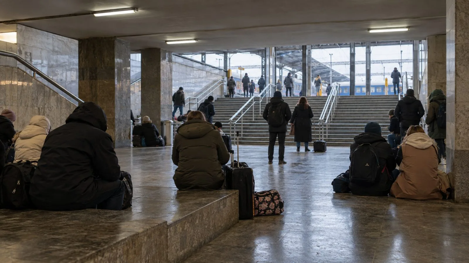 Passengers shelter inside Dnipro railway station in Dnipro, Ukraine. (AI-generated image / EconoTimes)