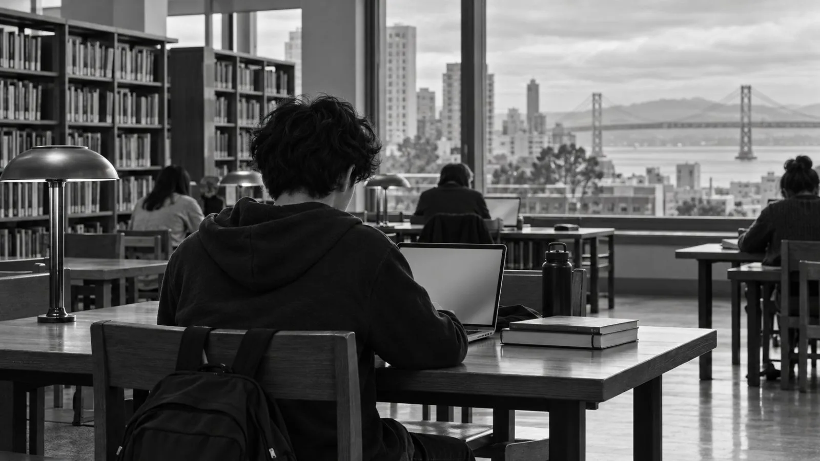 A teenager uses a laptop at a public library in San Francisco, California. (AI-generated image / EconoTimes)