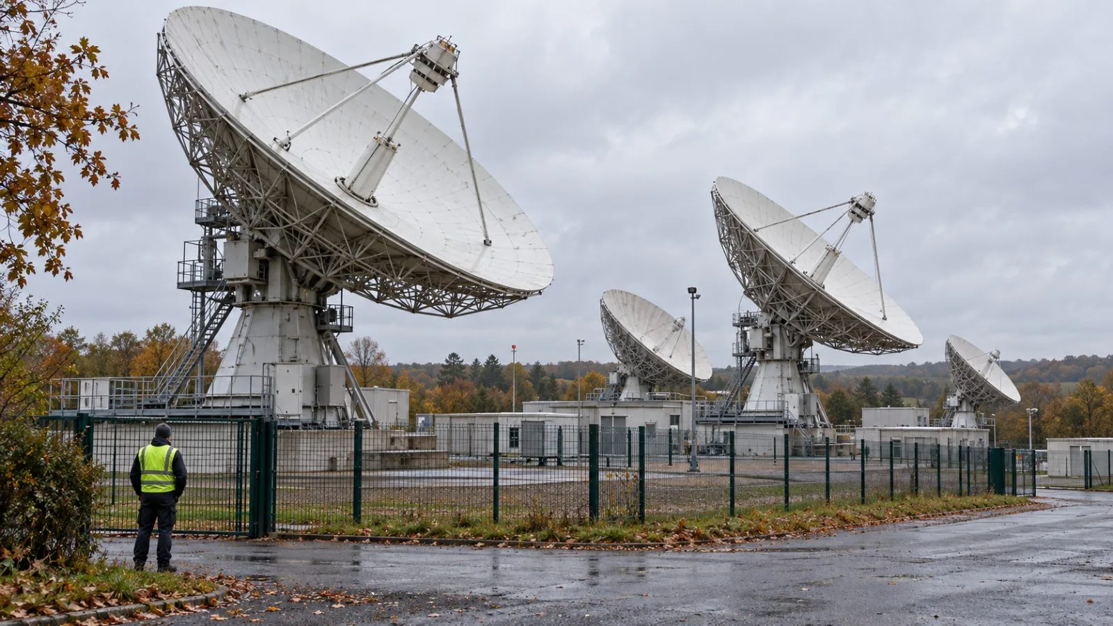 Satellite dishes stand at a communications ground station in Rambouillet, France. / EconoTimes.ai