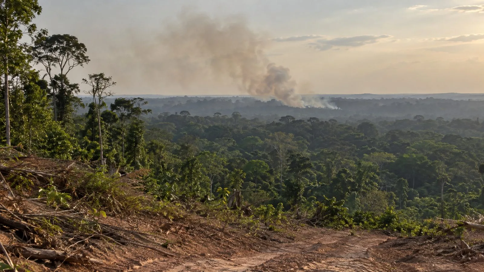 Smoke hangs over Amazon forest on the outskirts of Manaus, Brazil. (AI-generated image / EconoTimes)