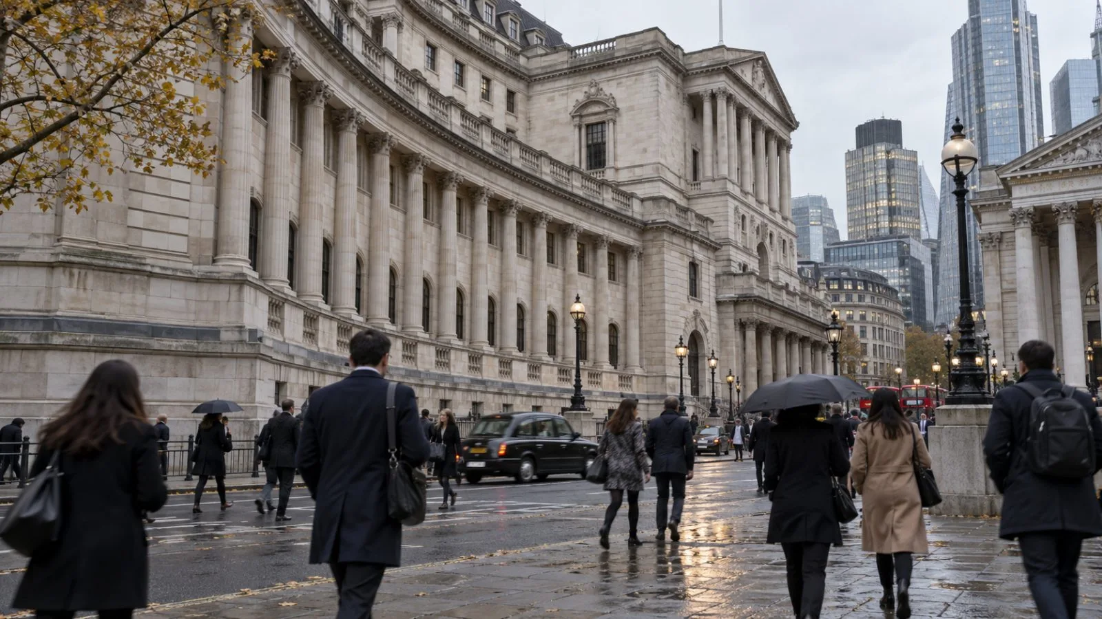 Pedestrians pass the Bank of England on Threadneedle Street in the City of London. (AI-generated image / EconoTimes)