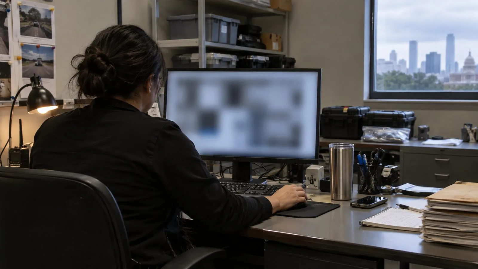 An analyst reviews digital evidence at a public safety agency in Austin, Texas. (AI-generated image / EconoTimes)