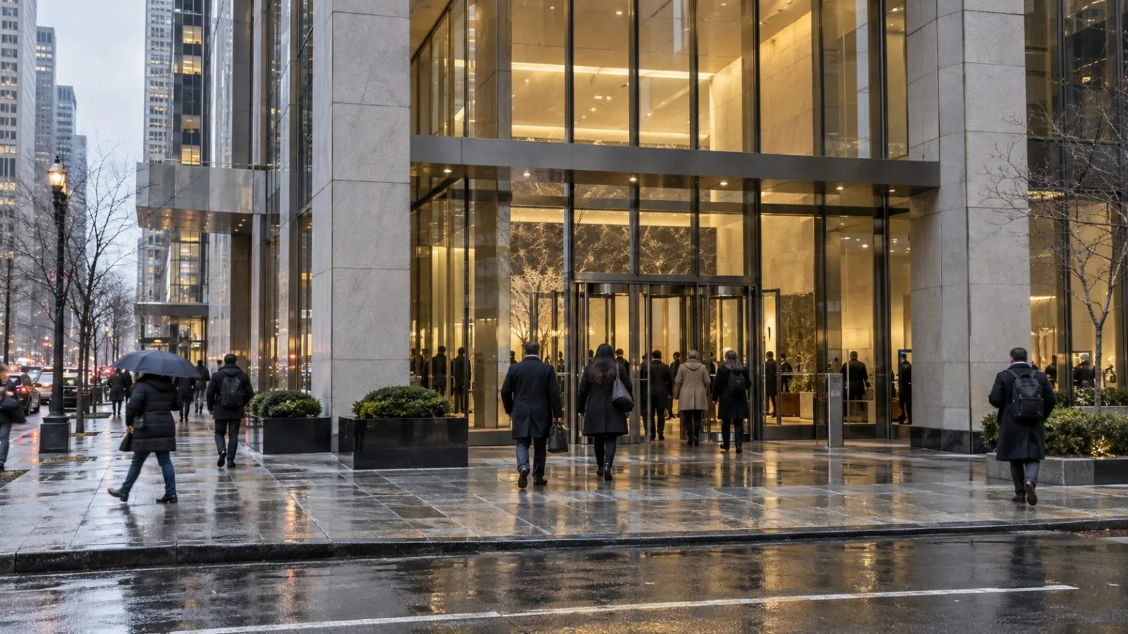 Office workers enter the commercial tower at 125 Park Avenue in Manhattan, New York City. (AI-generated image / EconoTimes)