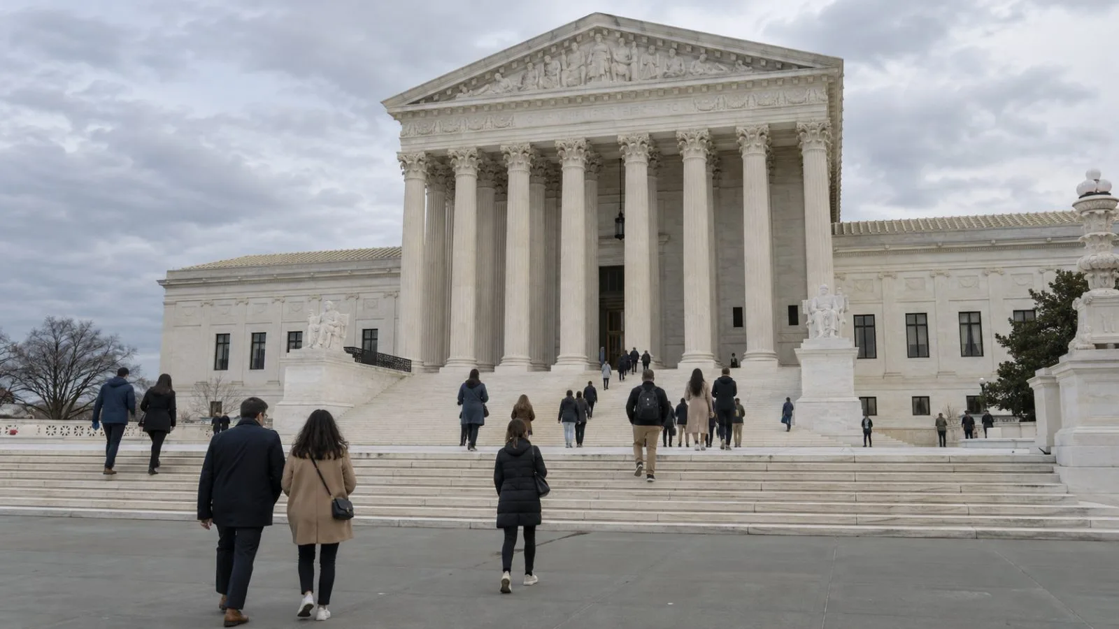 Visitors cross the marble steps outside the U.S. Supreme Court in Washington. (AI-generated image / EconoTimes)