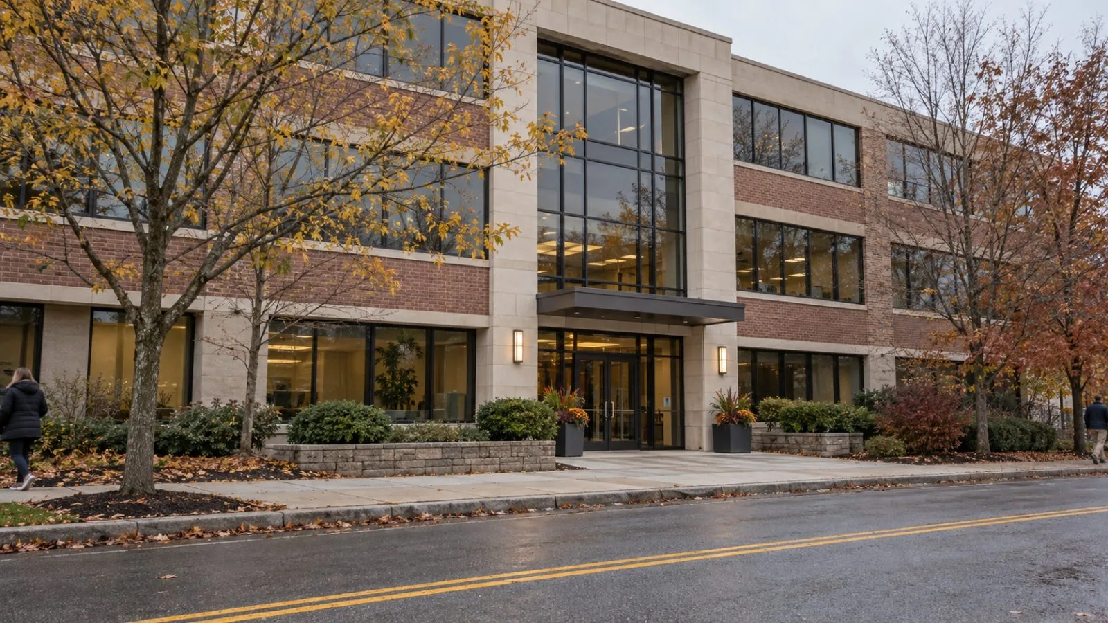 An office building housing Acumen Pharmaceuticals’ headquarters stands on Washington Street in Newton, Massachusetts. (AI-generated image / EconoTimes)