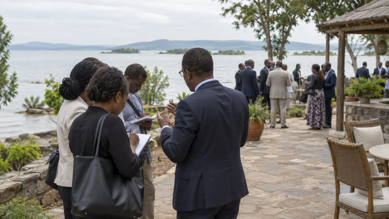 Journalists watch an anonymous speaker at the Tana Forum in Bahir Dar, Ethiopia. (AI-generated image / EconoTimes)