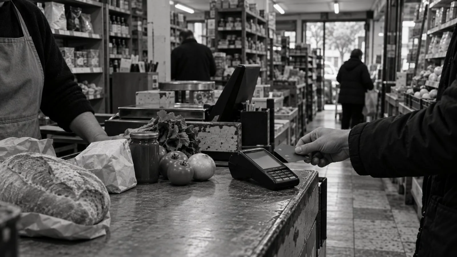 A shopper pays by card at a neighborhood grocery in Buenos Aires, Argentina. (AI-generated image / EconoTimes)