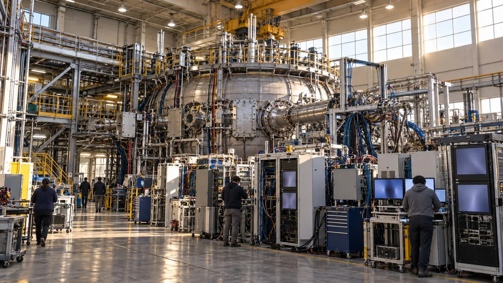 Diagnostic equipment lines the DIII-D tokamak hall in San Diego, California. / EconoTimes.ai