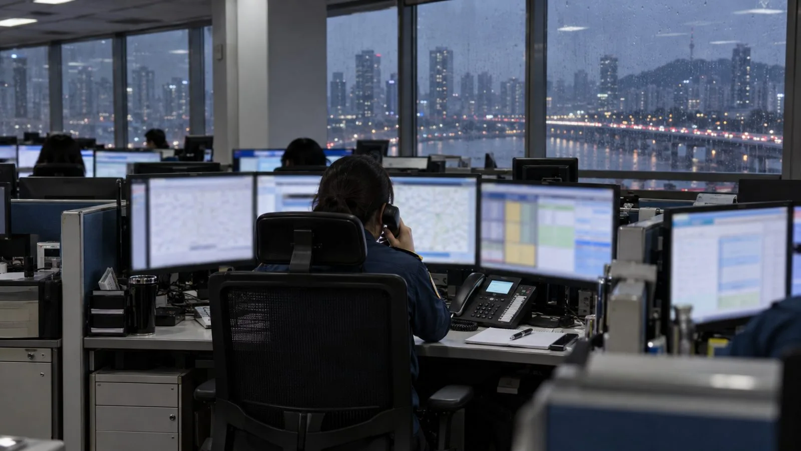 A police operator answers a call at a 112 emergency center in Seoul, South Korea (AI-generated image / EconoTimes)