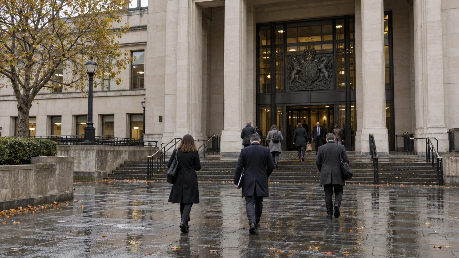 People leave Southwark Crown Court in London after a jury verdict in a harassment trial (AI-generated image / EconoTimes)