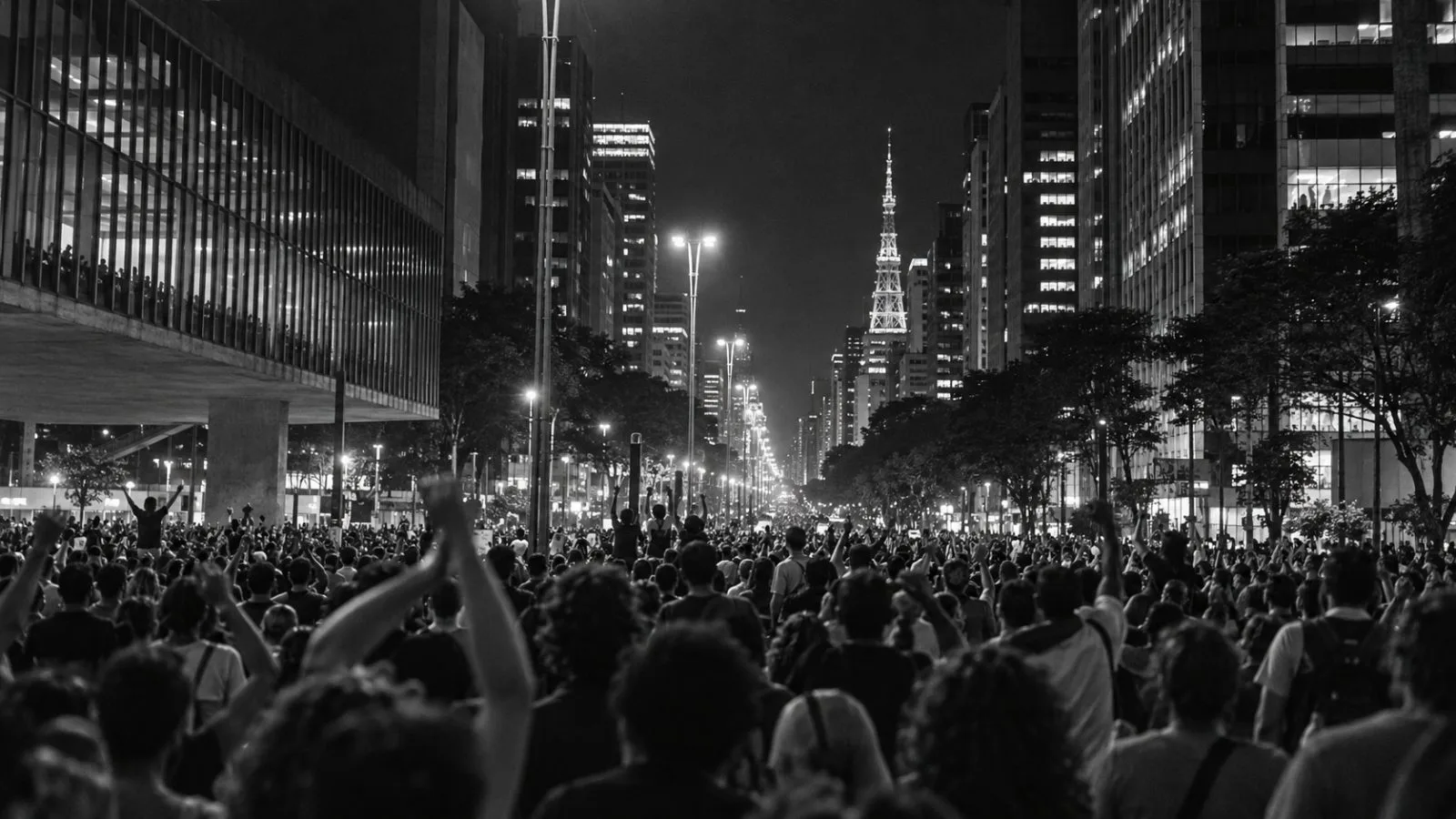 Supporters celebrate Brazil’s runoff result along Paulista Avenue in São Paulo (AI-generated image / EconoTimes)