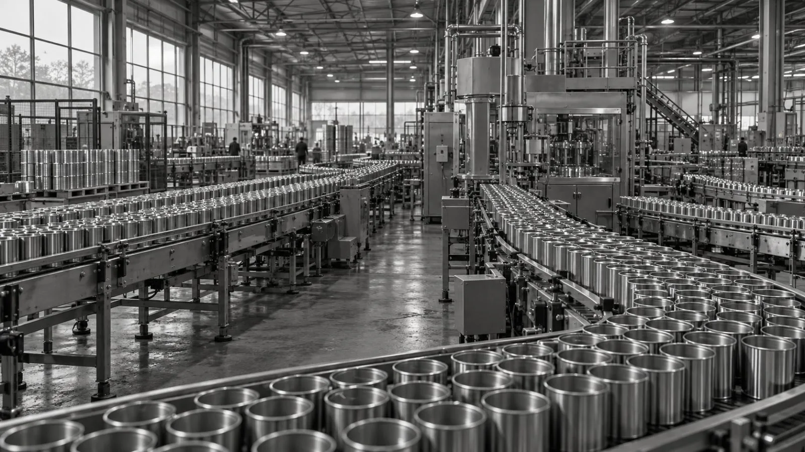 Metal cans move along a production line at a packaging plant in Heerenveen, Netherlands. (AI-generated image / EconoTimes)