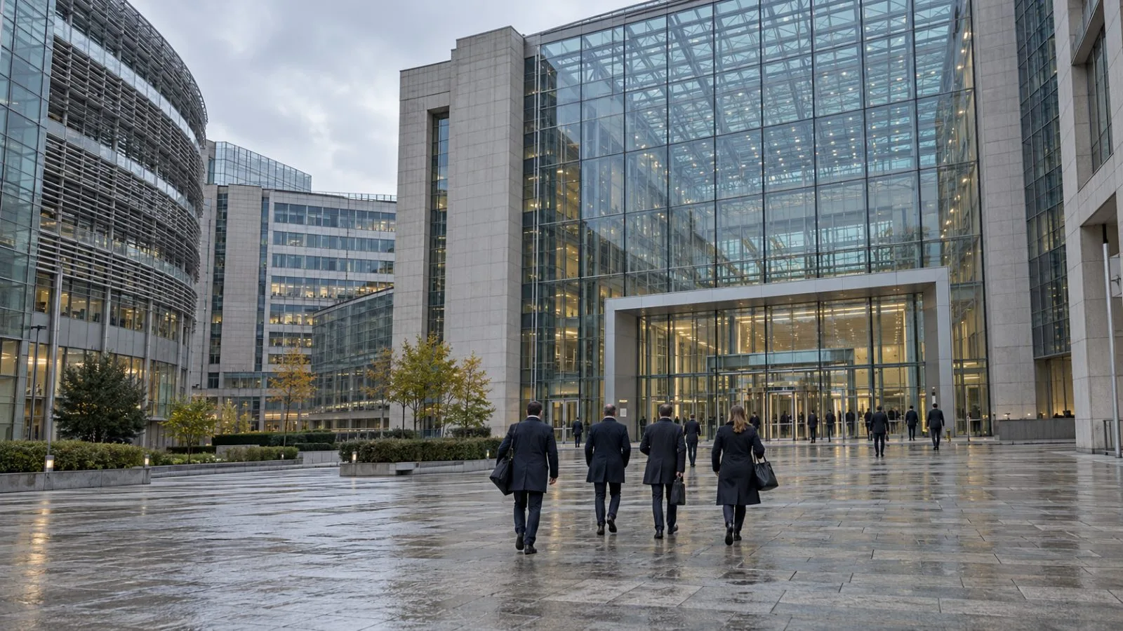 Anonymous officials walk toward the European Council building in Brussels. (AI-generated image / EconoTimes)