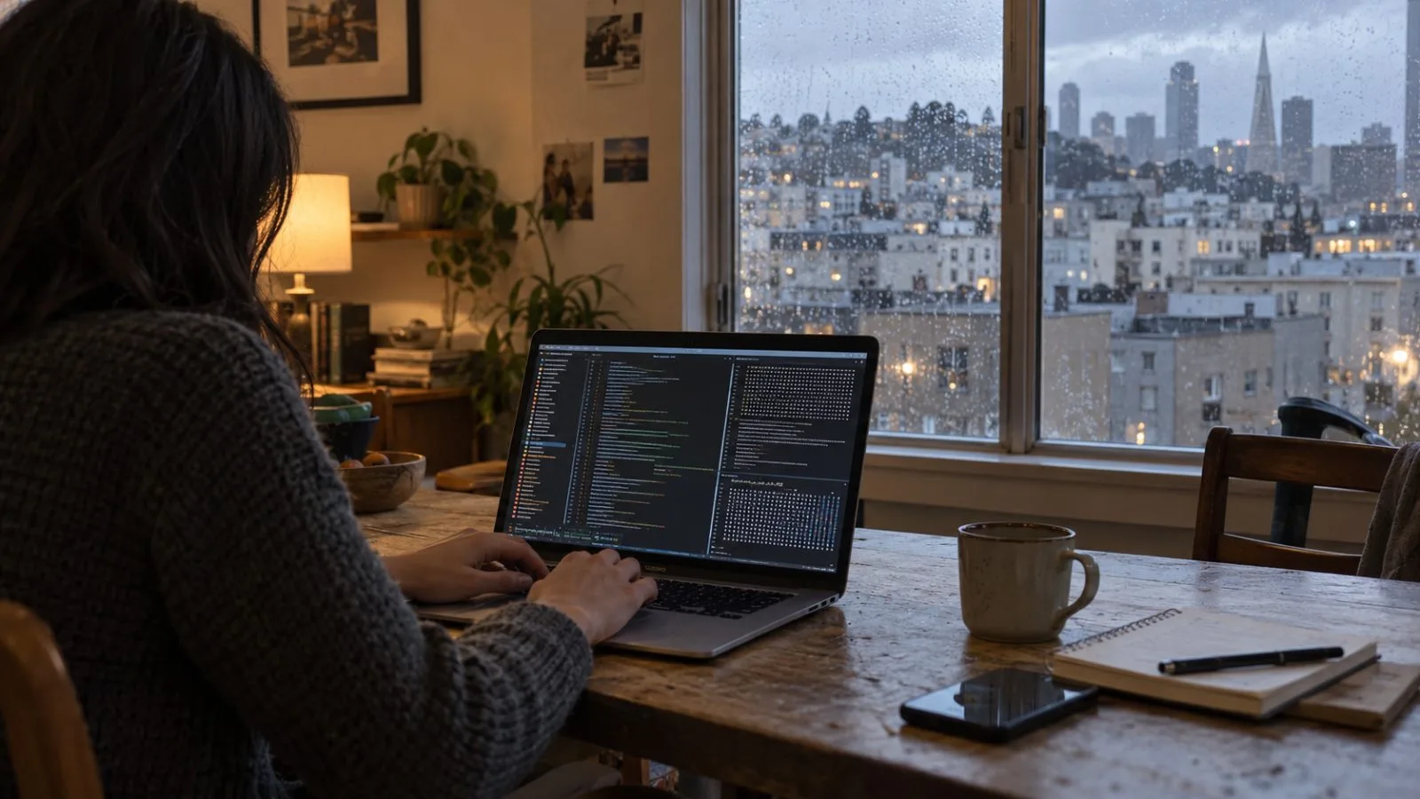 A candidate pauses over a laptop during a coding task in a San Francisco apartment. (AI-generated image / EconoTimes)