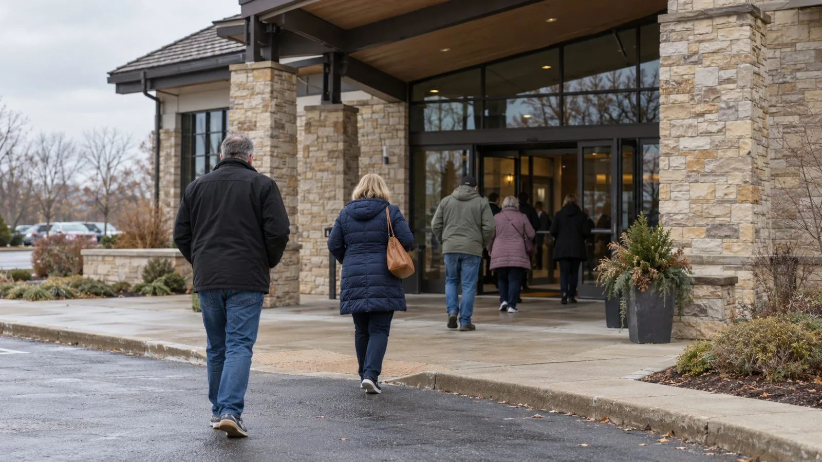 Voters enter Hilltop Conference Center for advance voting in Overland Park, Kansas. (AI-generated image / EconoTimes)