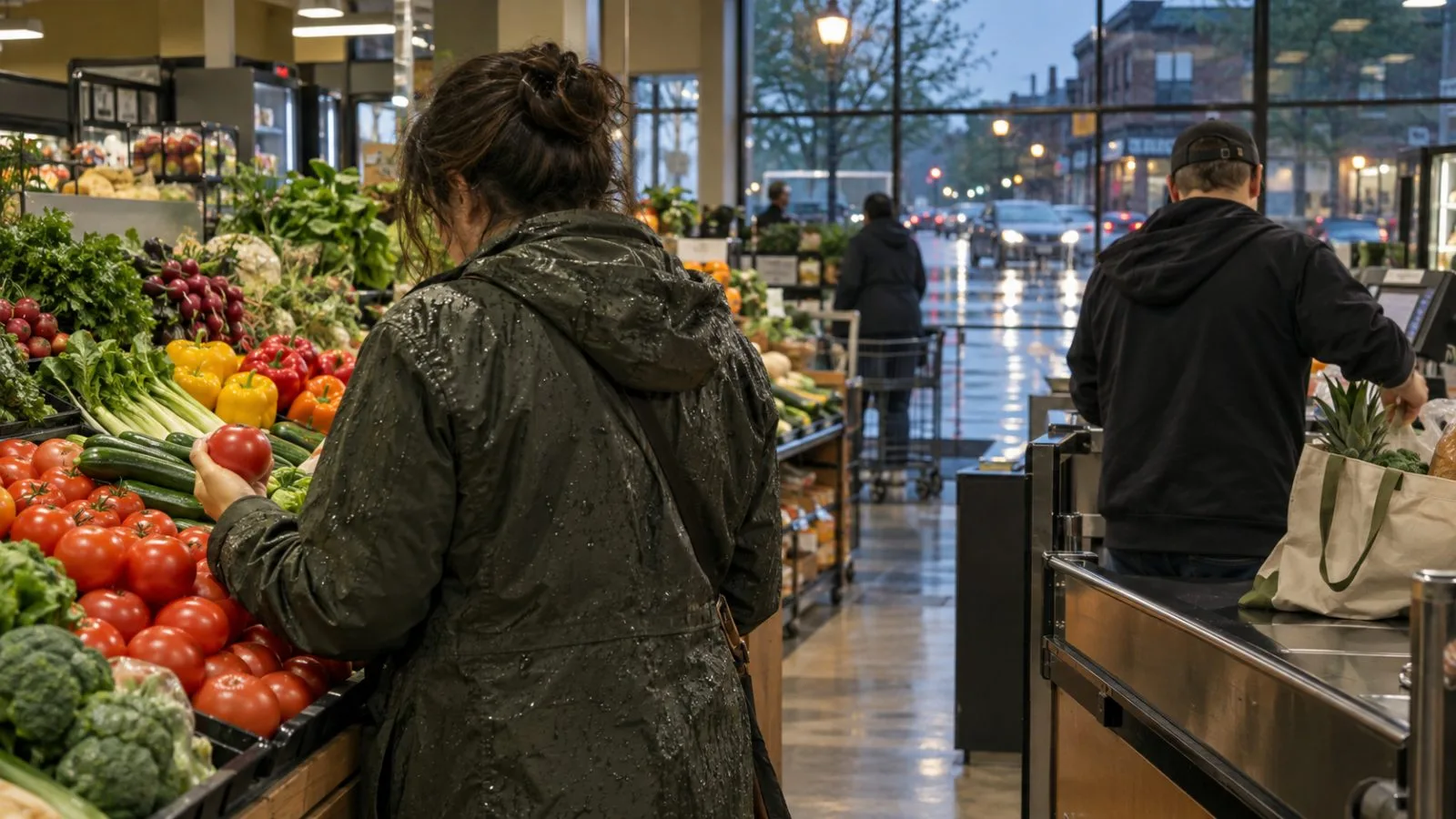 A shopper compares produce at a neighborhood grocery store in Milwaukee, Wisconsin. (AI-generated image / EconoTimes)