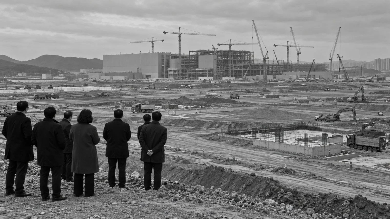 Attendees gather beside cleared ground at a construction site in Gwangju, South Korea. (AI-generated image / EconoTimes)