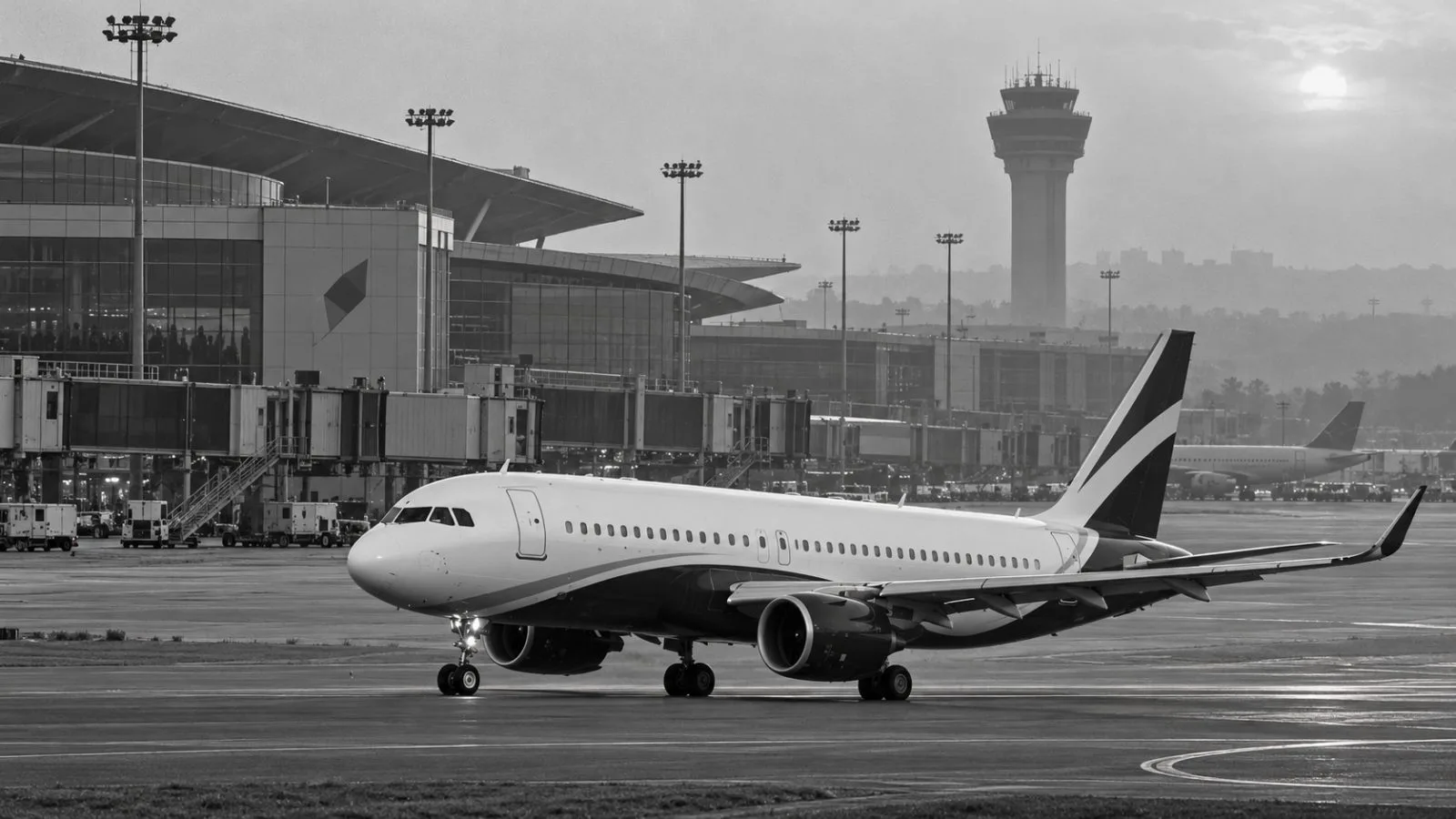 A passenger jet taxis past terminal gates at Indira Gandhi International Airport in New Delhi. / EconoTimes.ai