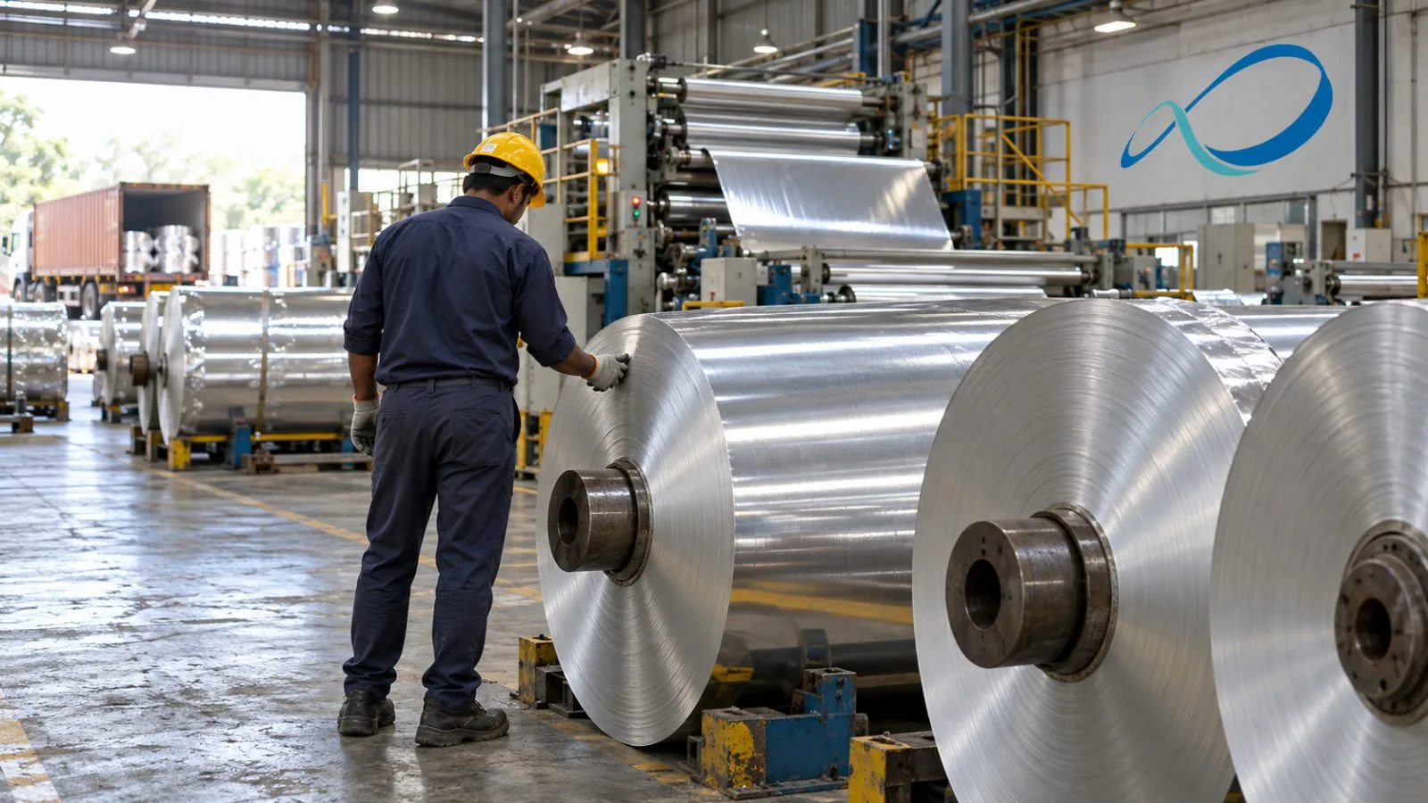 A worker checks aluminium foil rolls at a plant in Jetapur, India. / EconoTimes.ai