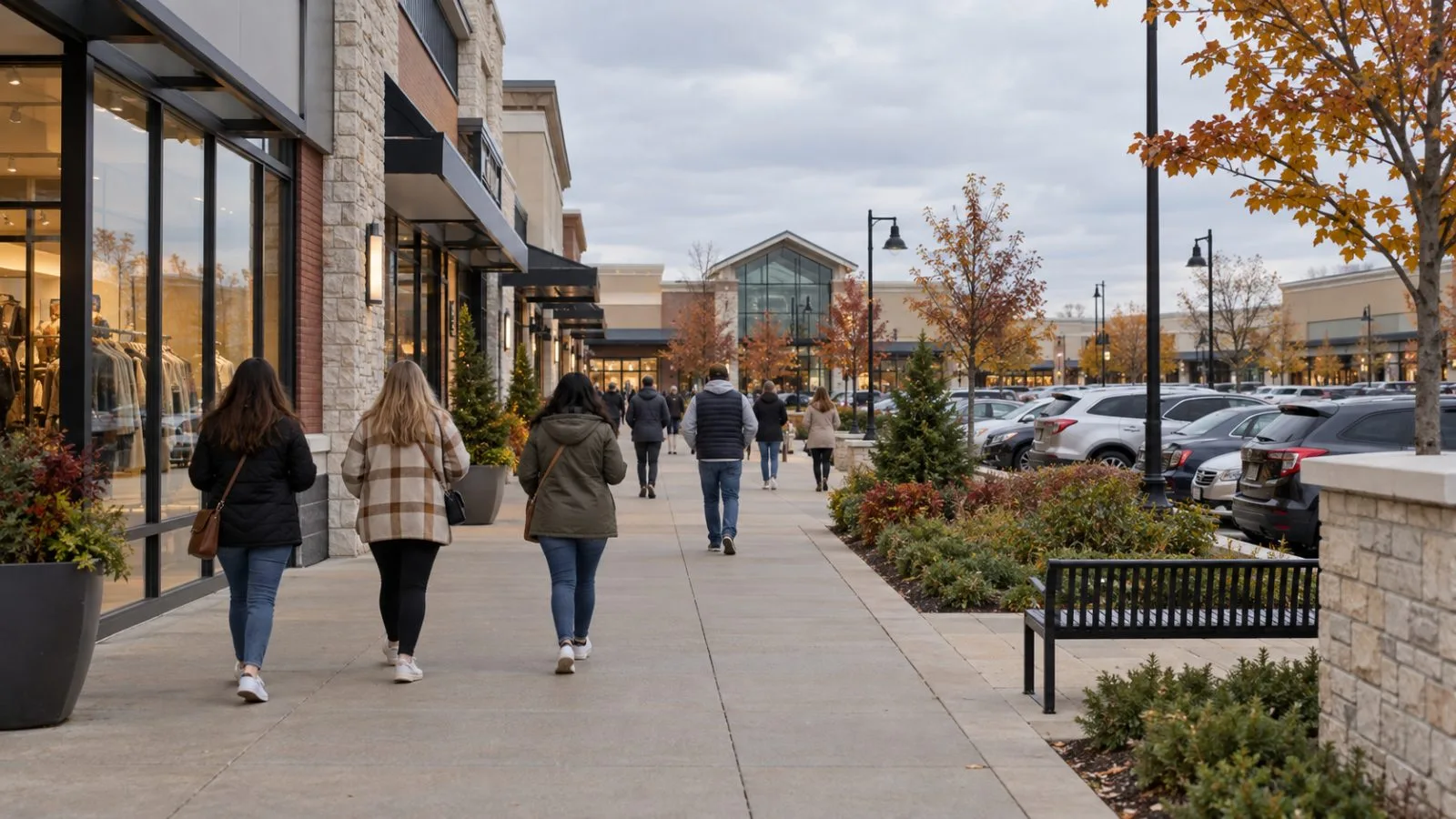 Shoppers walk past open-air storefronts at Glendale Town Center in Indianapolis, Indiana. (AI-generated image / EconoTimes)