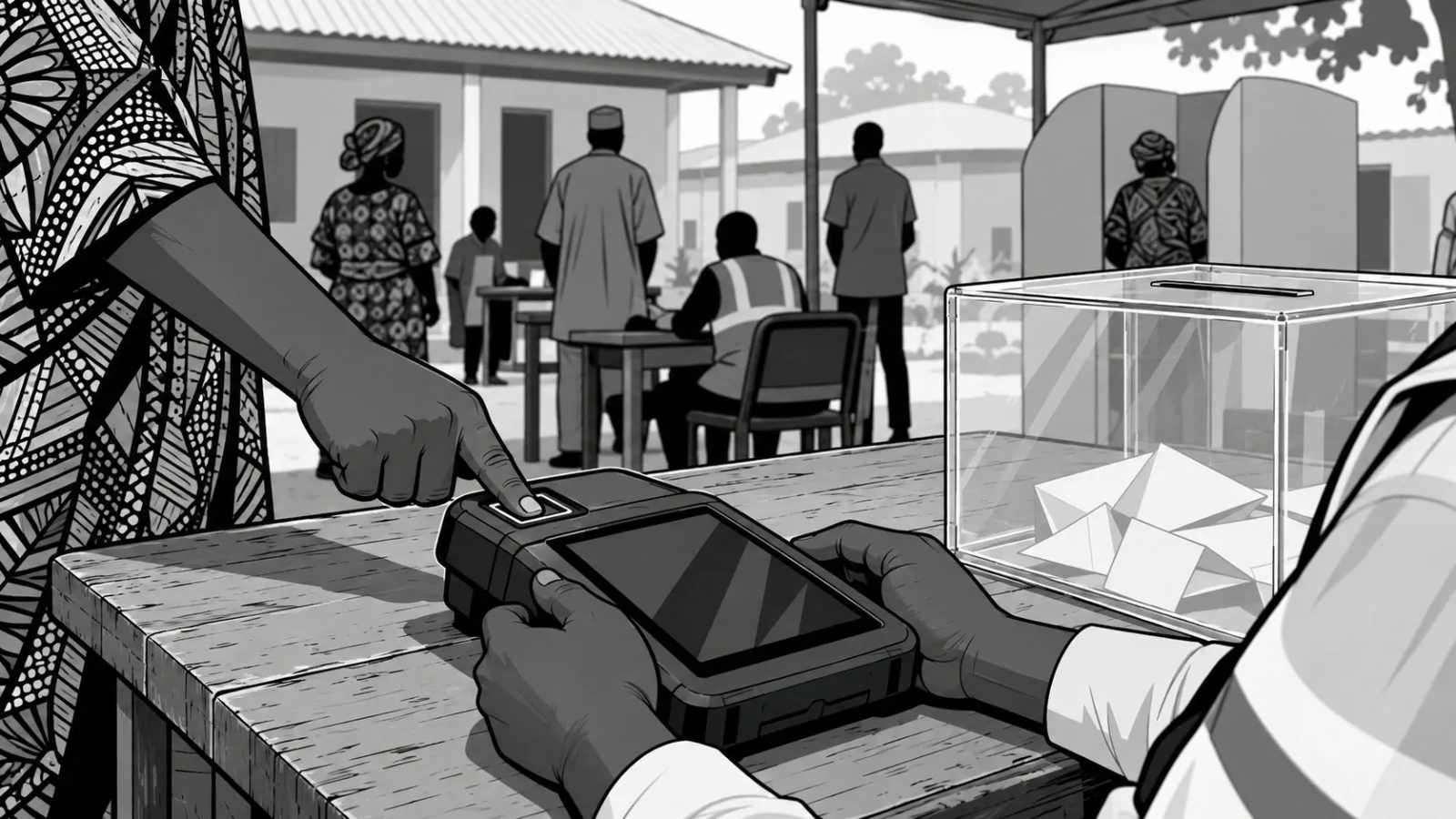 A voter checks a phone outside Nigeria’s electoral commission headquarters in Abuja. / TokenPost.ai (mono)