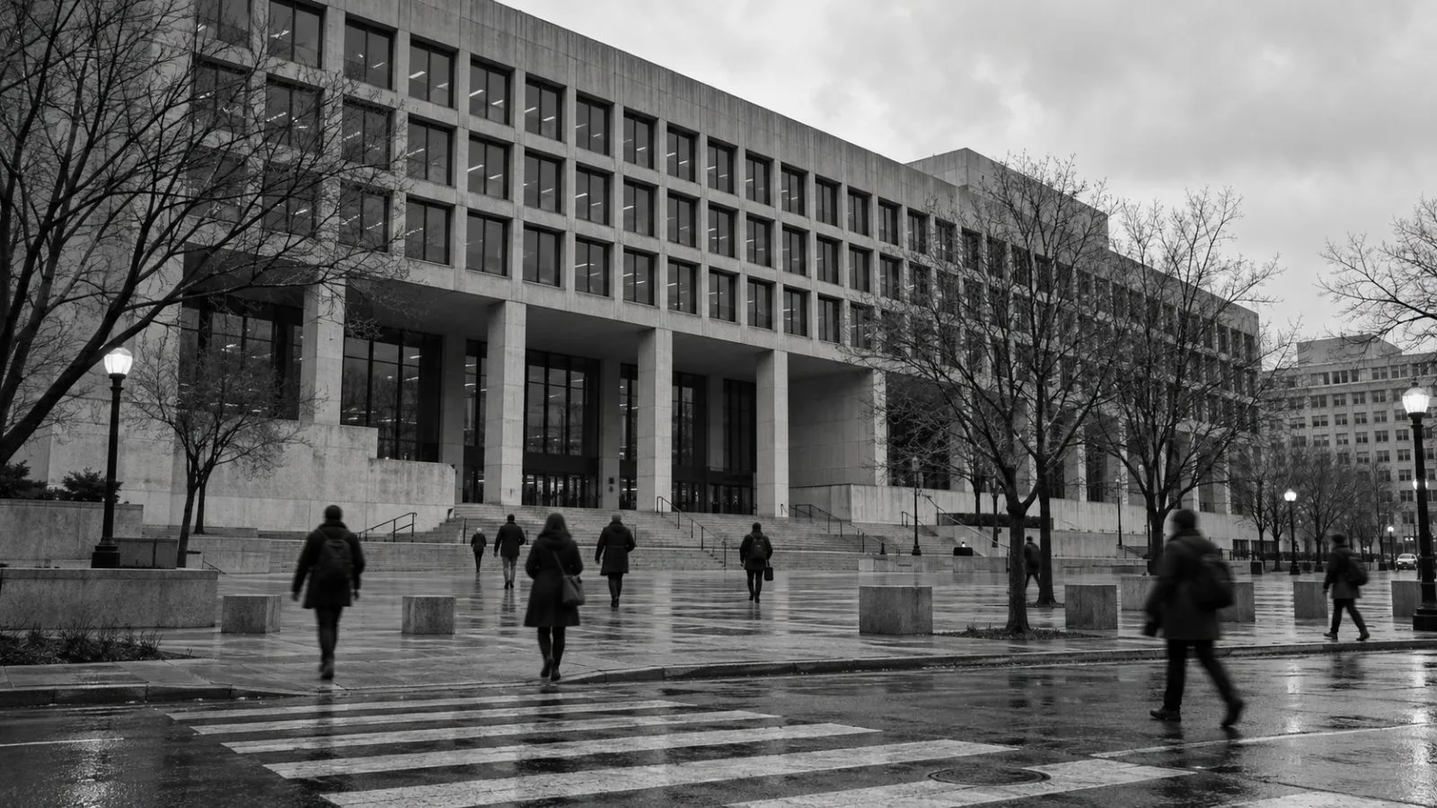 Pedestrians cross the plaza outside the U.S. Department of Labor in Washington, D.C. (AI-generated image / EconoTimes)
