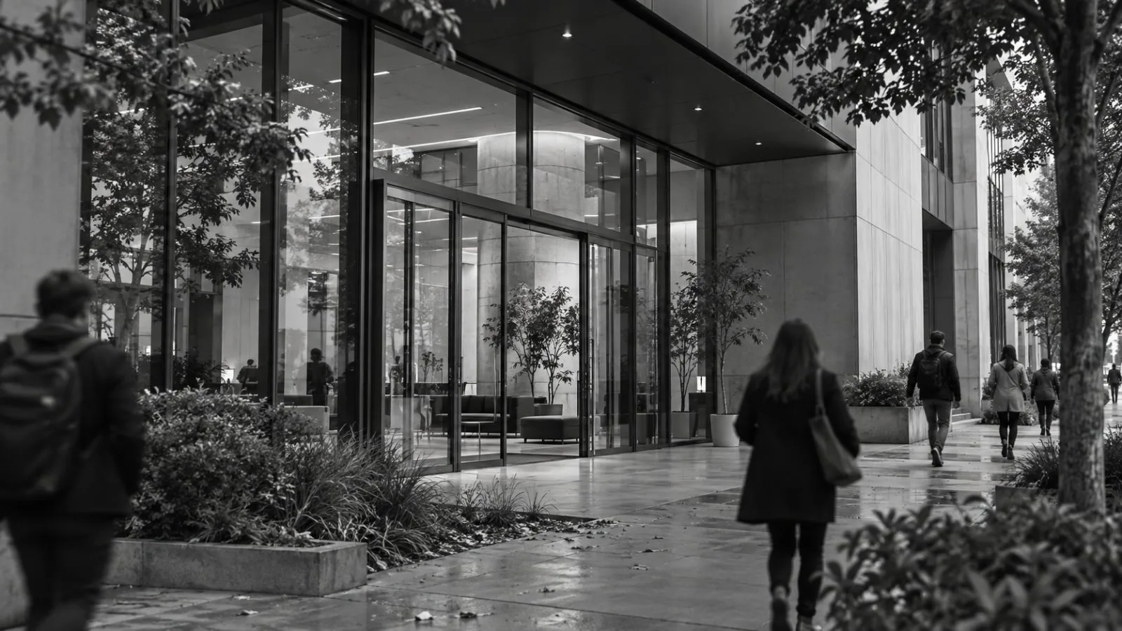 Pedestrians pass an office entrance on California Avenue in Palo Alto, California. (AI-generated image / EconoTimes)