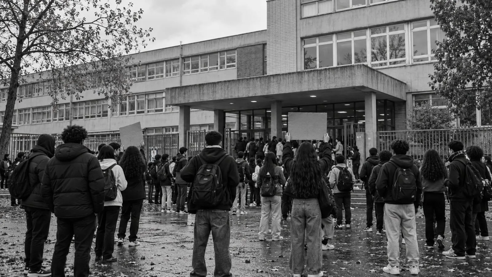 Students gather outside a public high school in Créteil, France, during a protest. (AI-generated image / EconoTimes)