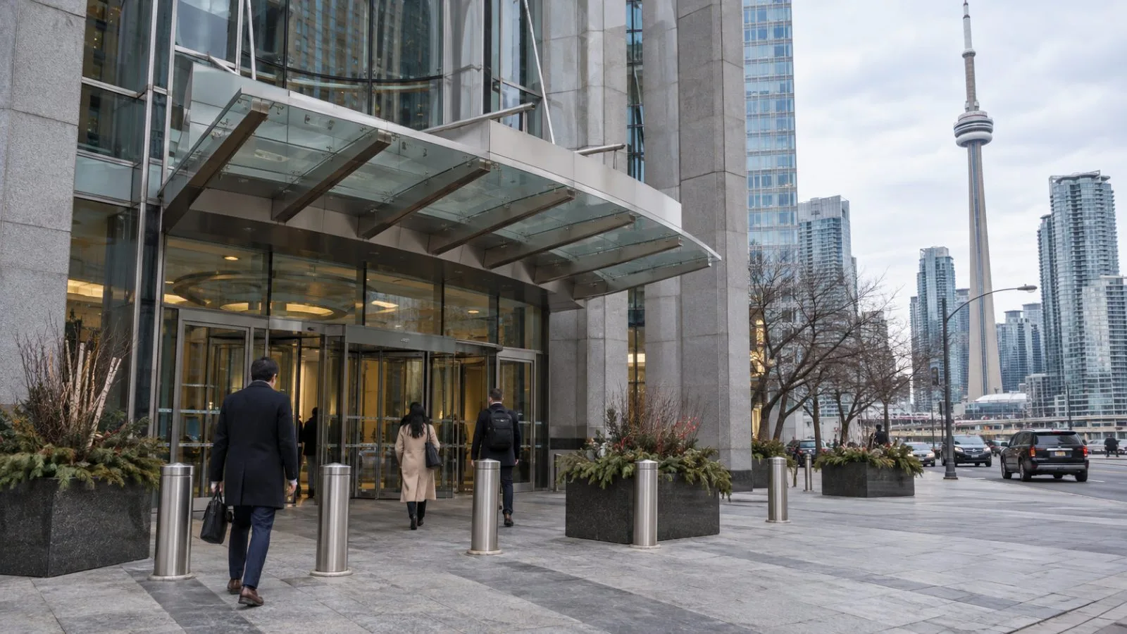 Workers enter an office building on The Esplanade in Toronto, Canada. (AI-generated image / EconoTimes)