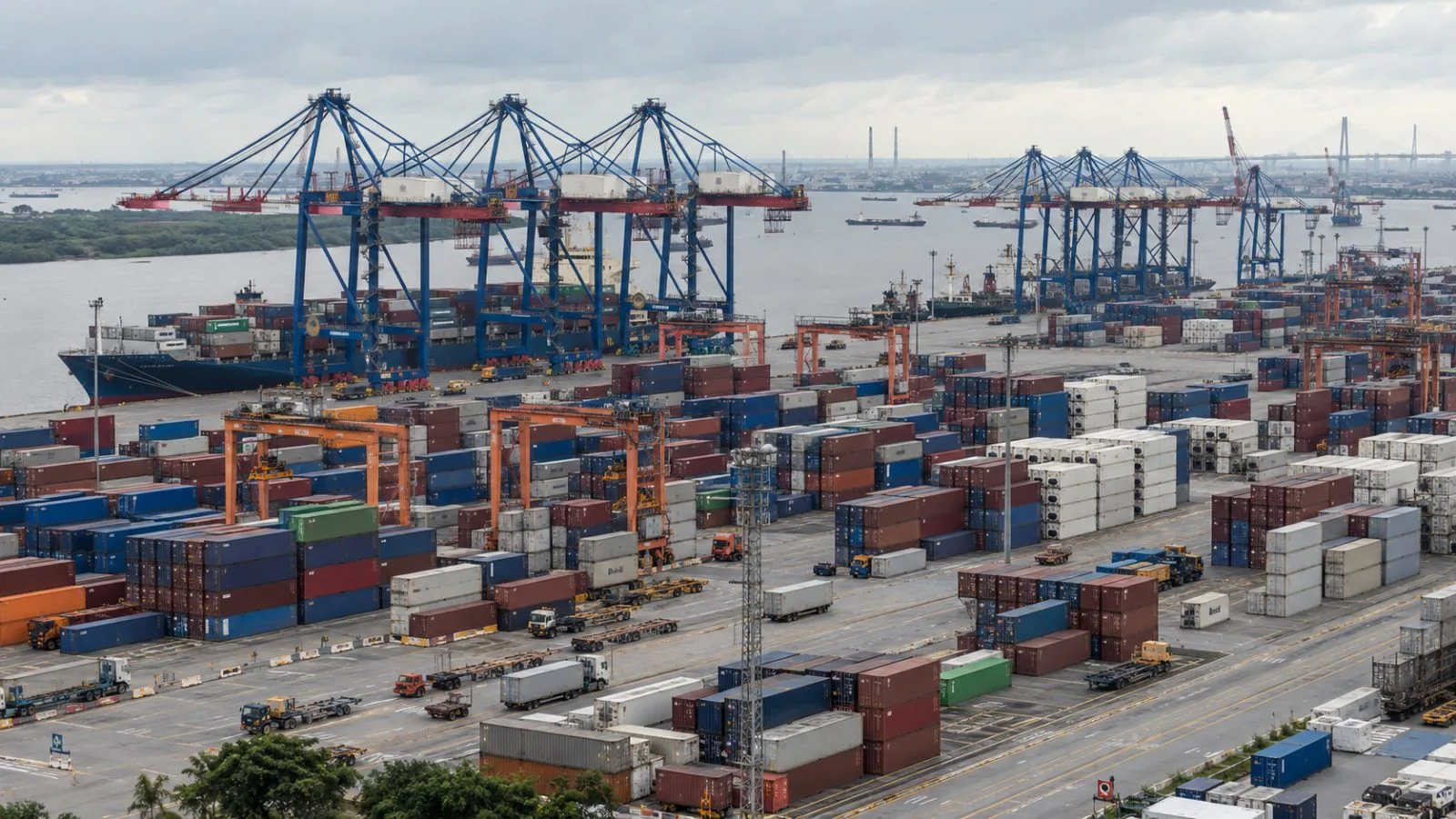 A freight train stands beside stacked containers at Apapa port in Lagos, Nigeria. / EconoTimes.ai