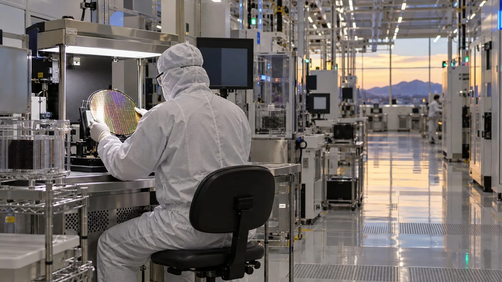 A technician inspects a silicon wafer inside a semiconductor cleanroom in Chandler, Arizona (AI-generated image / EconoTimes)