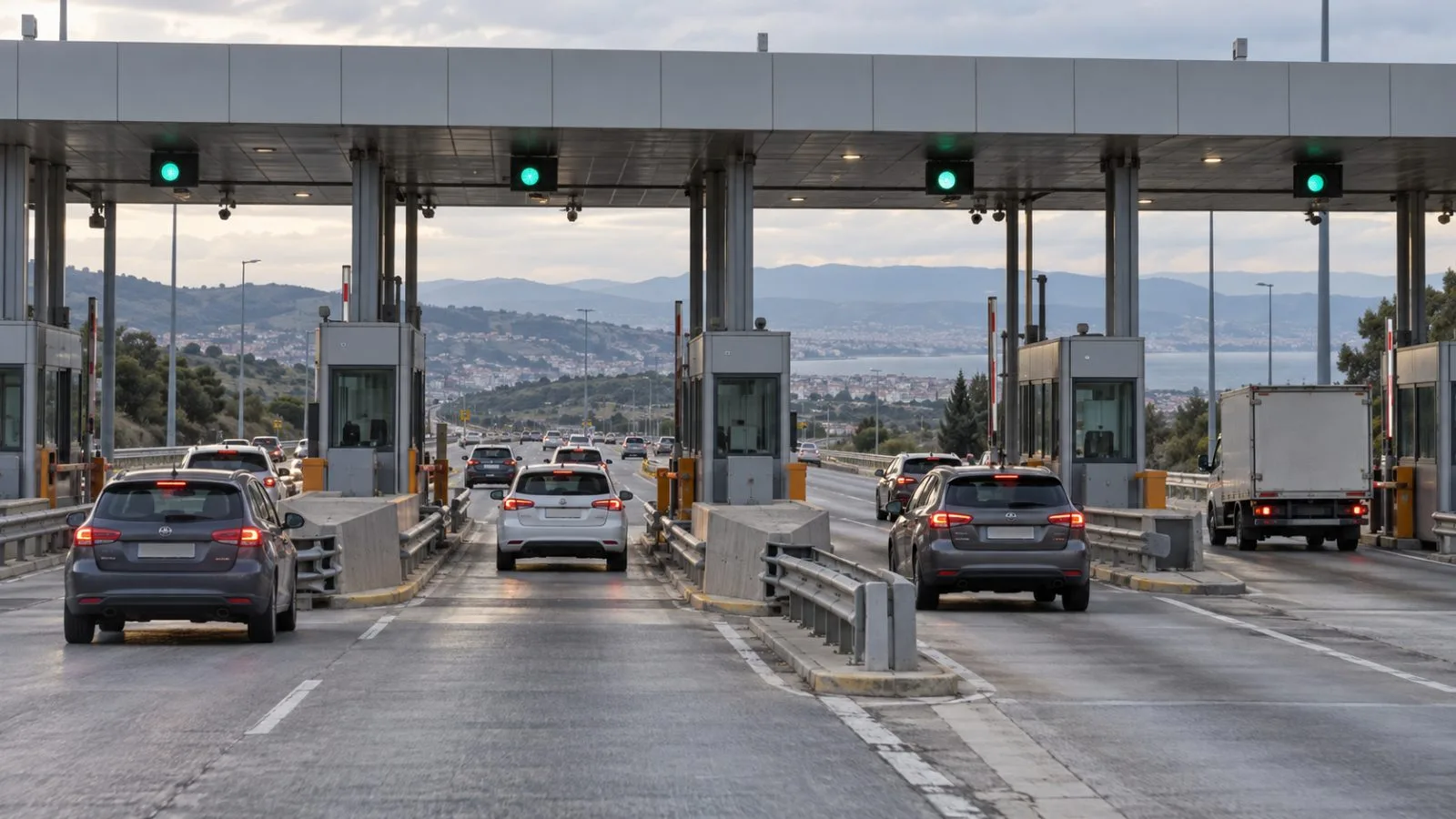 Cars pass through a toll plaza on the Egnatia Odos motorway near Thessaloniki, Greece. (AI-generated image / EconoTimes)
